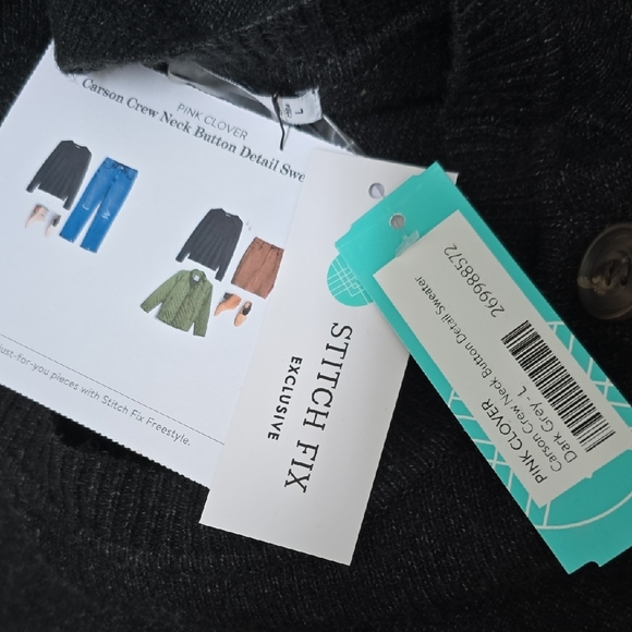 PINK CLOVER 🛍 Carson Button Detail Crew Neck Sweater - Size L - Picture 9 of 11